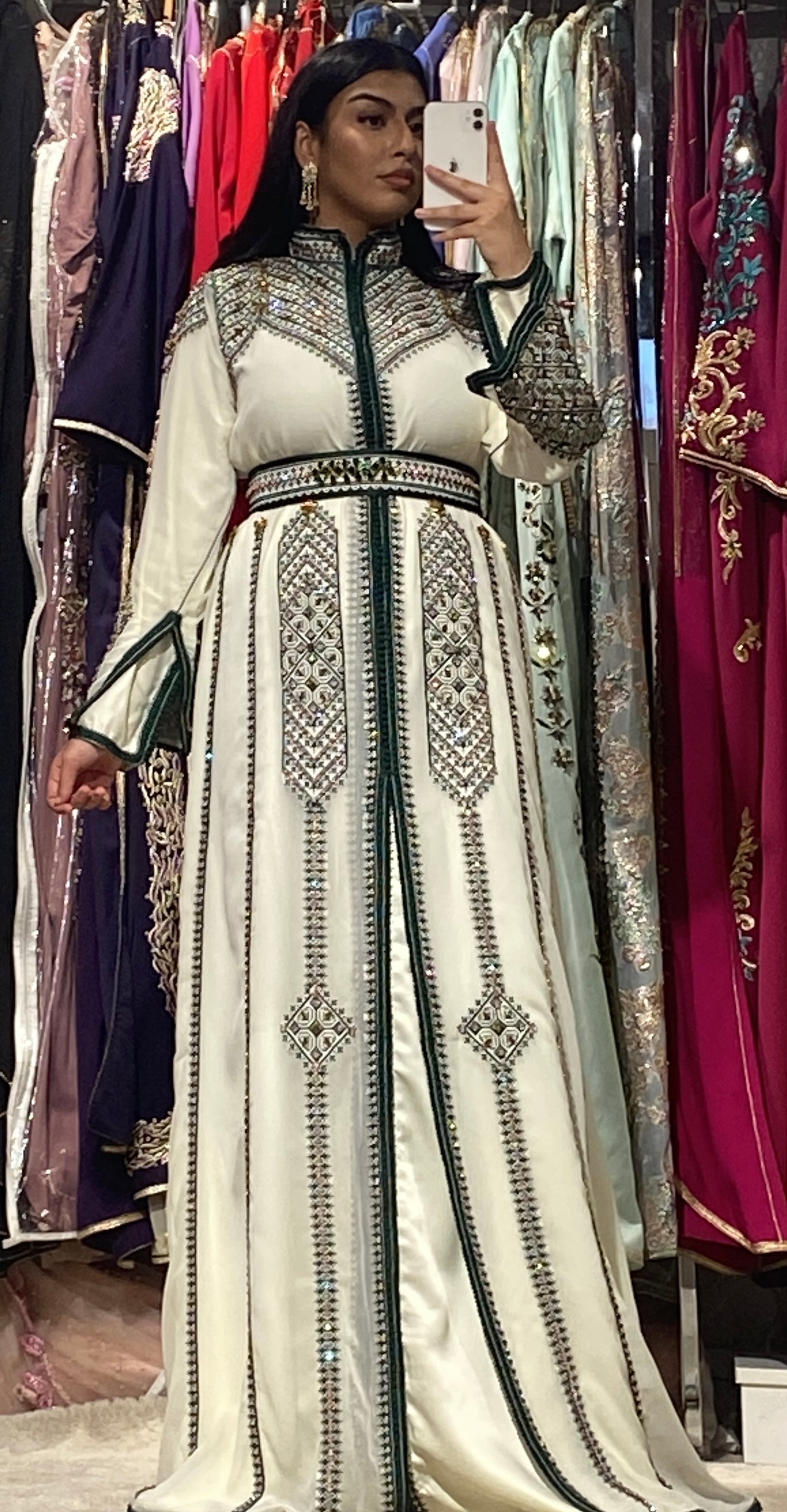 Caftan henné Tarze Fassy vert col officier