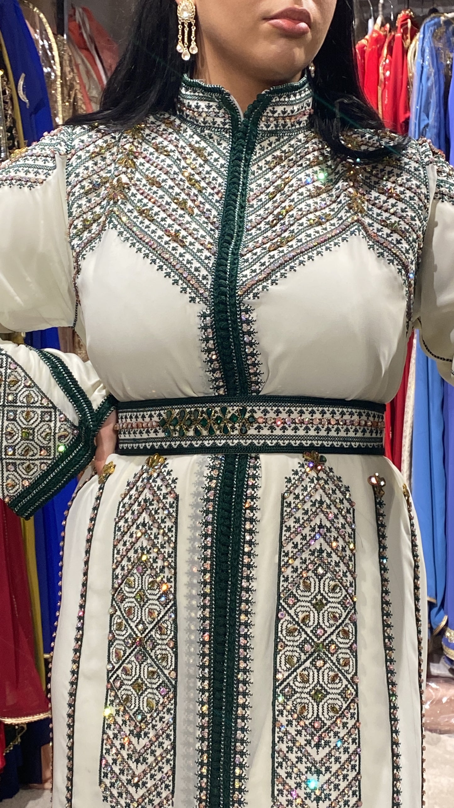 Caftan henné Tarze Fassy vert col officier