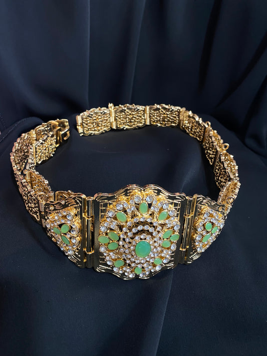 Ceinture en métal perles vert pistache